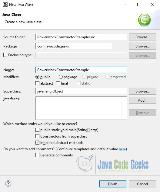 Figure 3. New Java Class