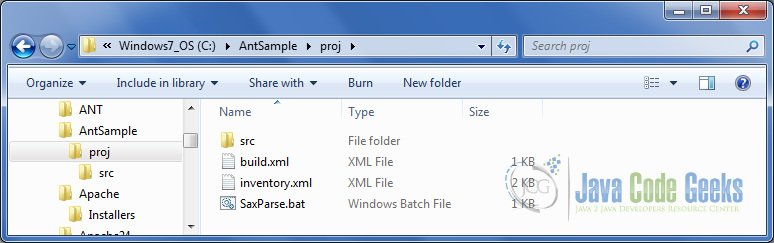 Apache Ant Tutorial - Sample project structure