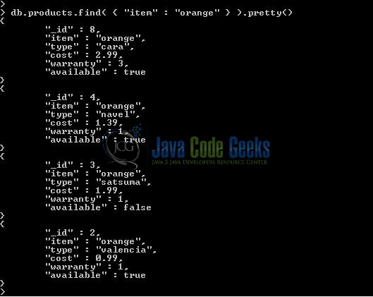 Fig. 7: Mongo database pretty() method with a Search query