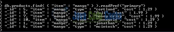 Fig. 7: Mongo database readPref() method with a Search query