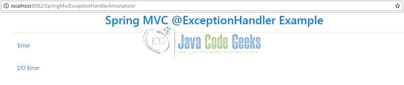 Spring MVC @ExceptionHandler Annotation - Index page