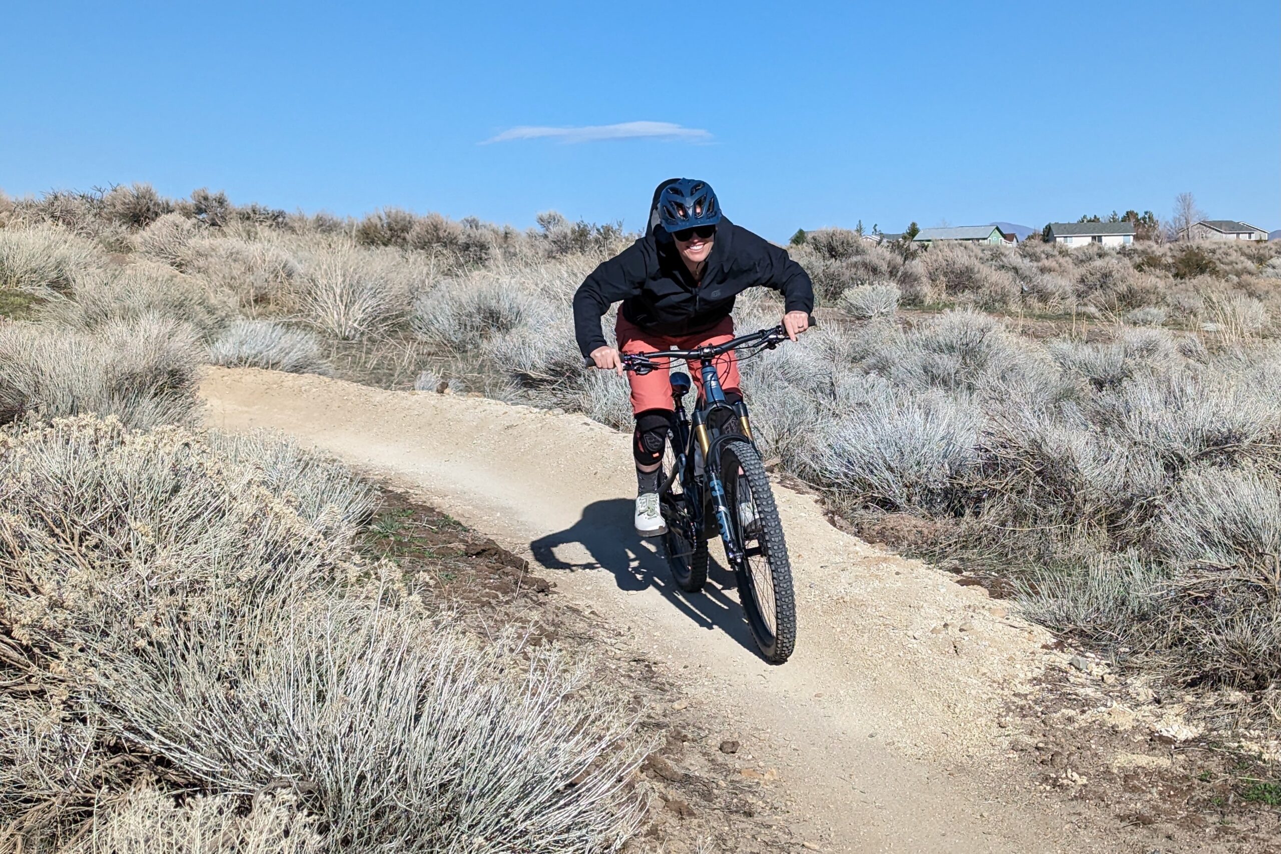 Riding in the Shredly All-Time 14" women's mountain bike shorts