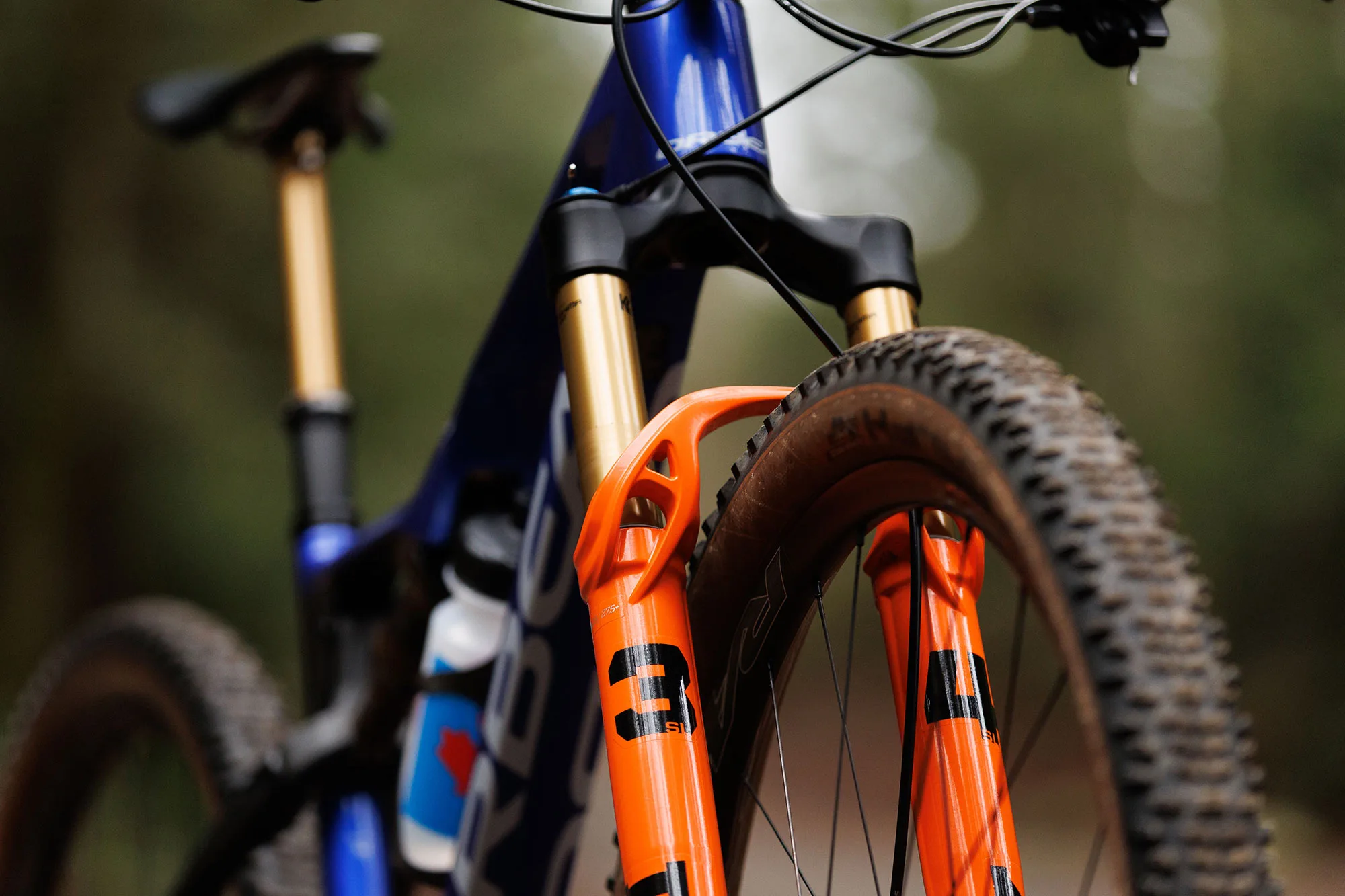 closeup details on new 2026 fox 34 sl mountain bike fork.
