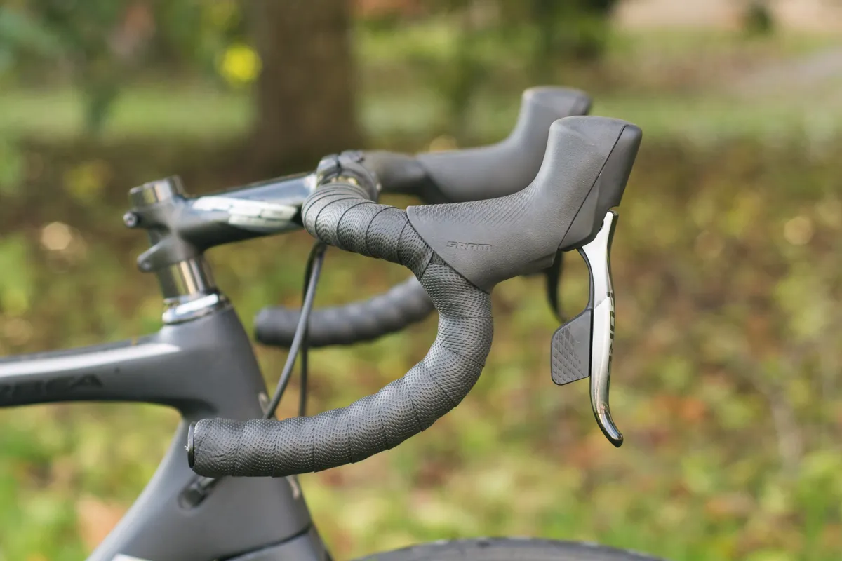 Side view of SRAM Force eTap AXS levers.