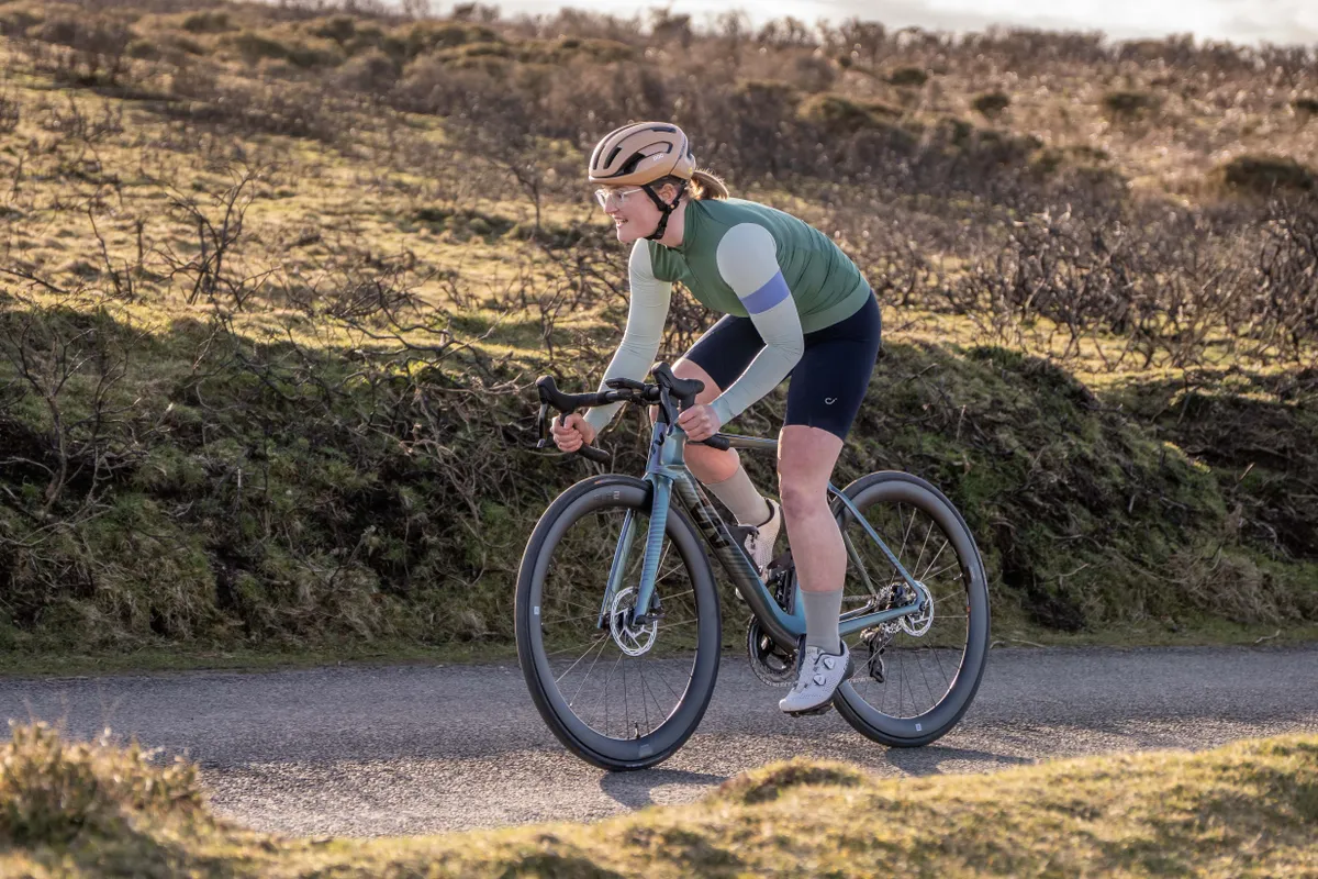 Katherine Moore riding the Liv EnviLiv Advanced 1 women's aero road bike