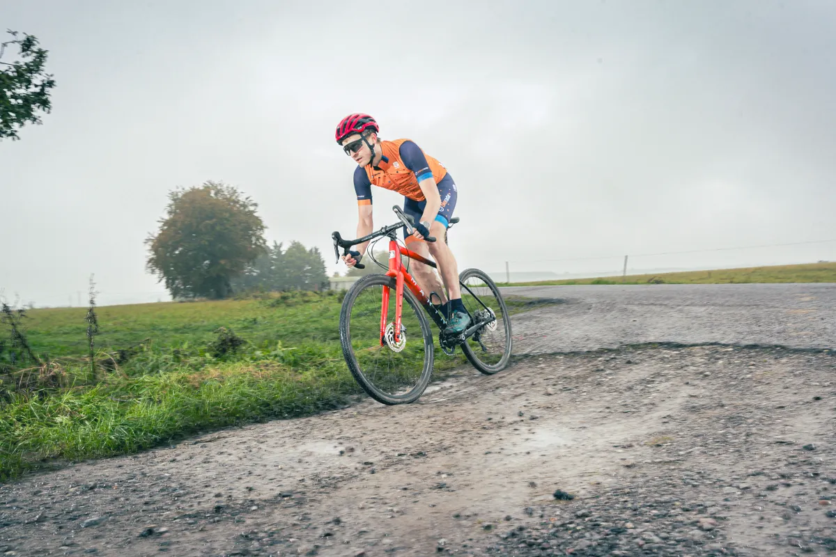 Oscar Huckle riding Marin Headlands 2 on a gravel road