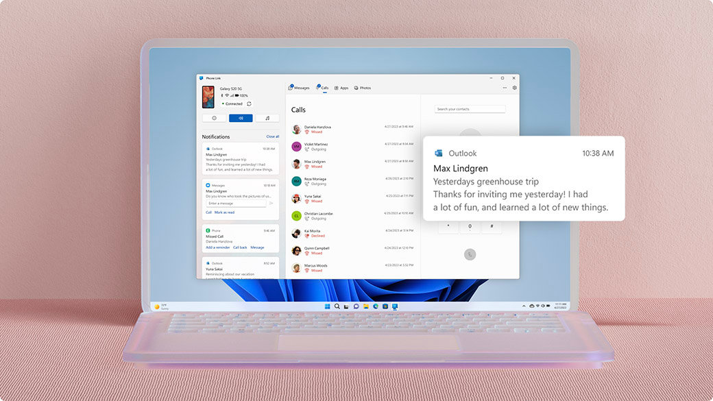 Prozori „Povezivanje sa telefonom“ sa Outlook obaveštenjima e-poštom