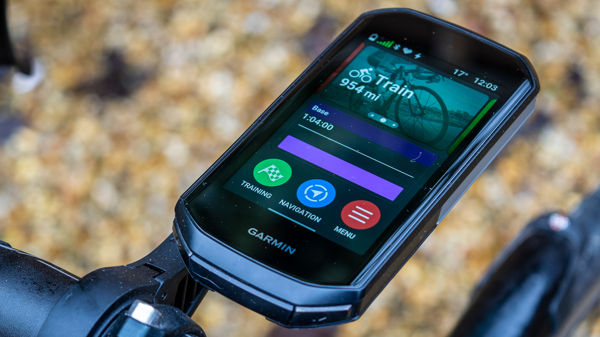 An image of Garmin Edge 1050 on a handlebar mount, which is one of the best bike computers we have tested