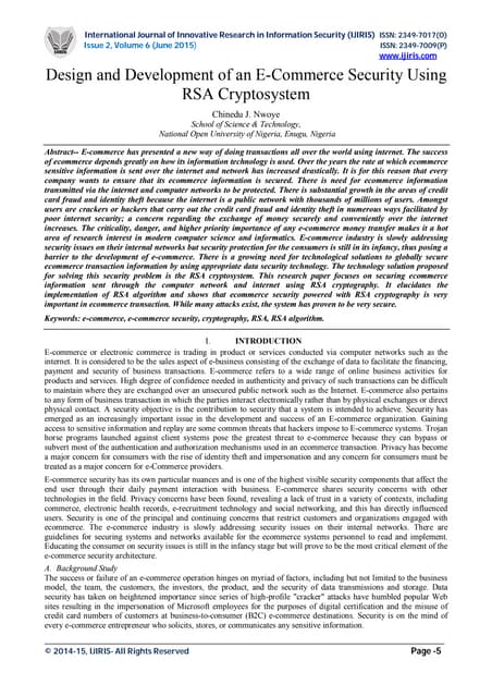 Design and Development of an E-Commerce Security Using RSA Cryptosystem
