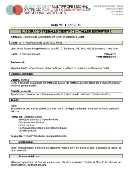 ELABORACIÓ TREBALLS CIENTÍFICS - TALLER ESCRIPTURA