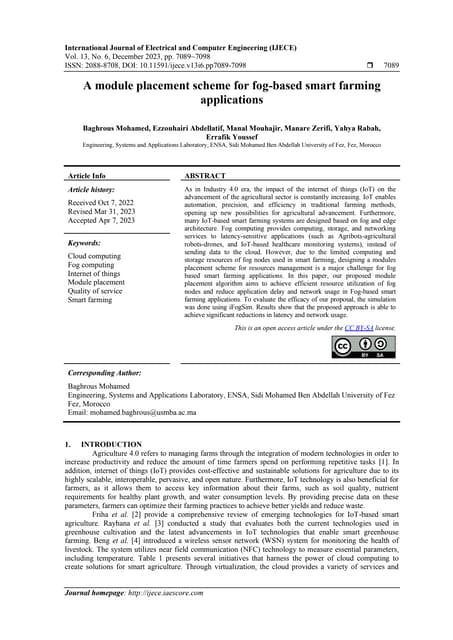 A module placement scheme for fog-based smart farming applications