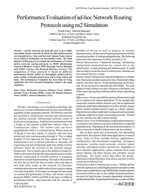 Performance Evaluation of ad-hoc Network Routing Protocols using ns2 Simulation