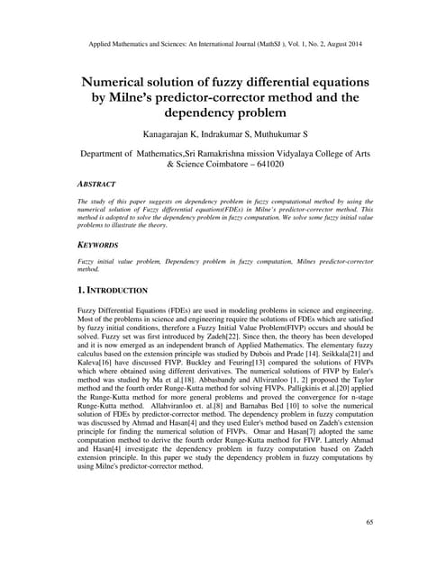 Numerical solution of fuzzy differential equations by Milne’s predictor-corre...