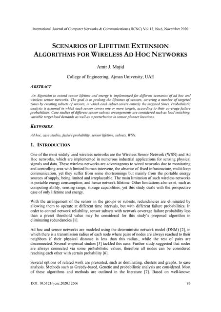 Scenarios of Lifetime Extension Algorithms for Wireless Ad Hoc Networks