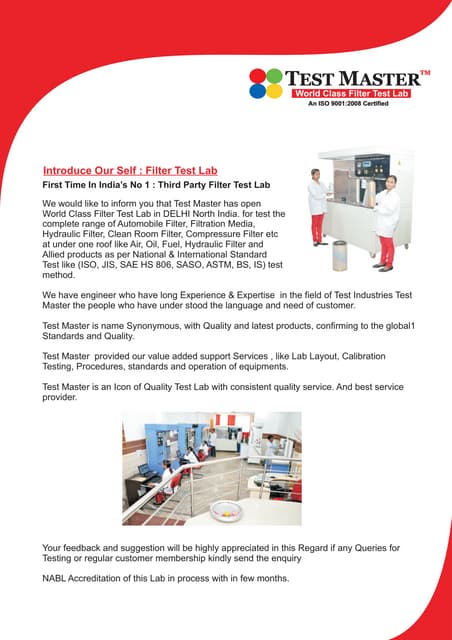 Air Filter Testing Lab