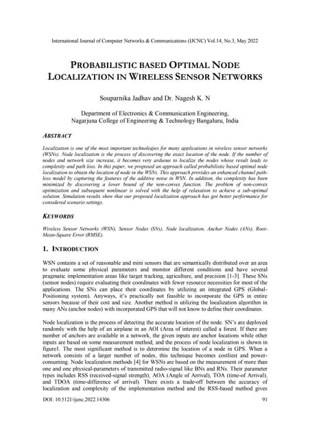 PROBABILISTIC BASED OPTIMAL NODE LOCALIZATION IN WIRELESS SENSOR NETWORKS