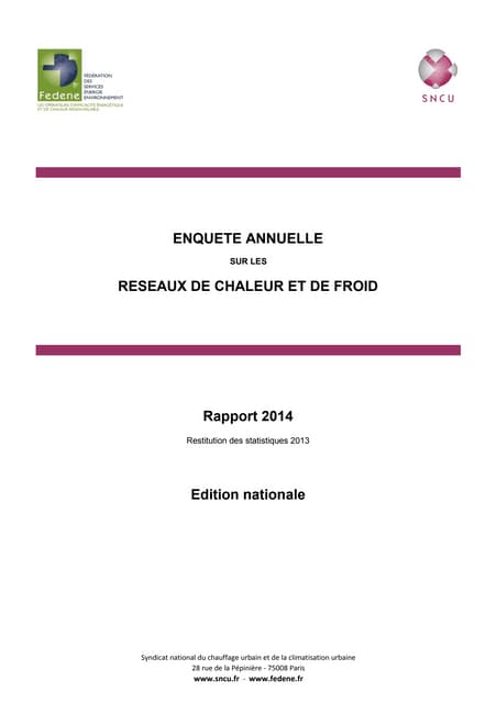 Enquête nationale sur les réseaux de chaleur et de froid - Rapport 2014