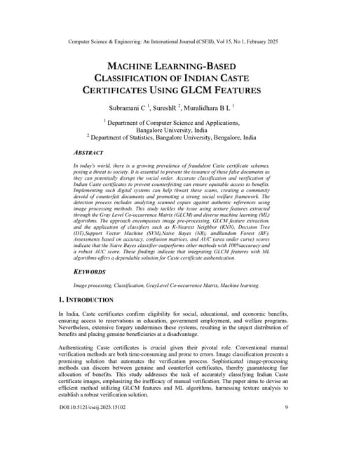 Machine Learning-based Classification of Indian Caste Certificates using GLCM...