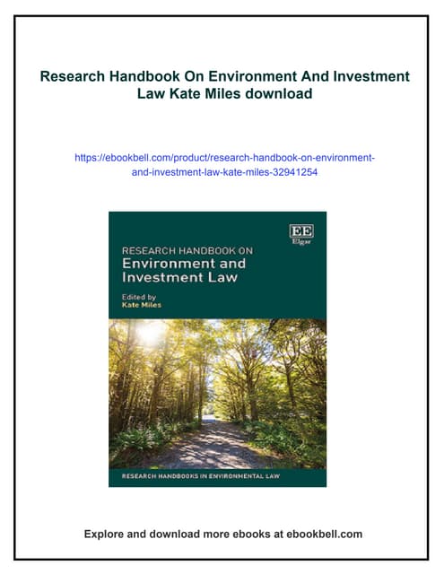 Research Handbook On Environment And Investment Law Kate Miles