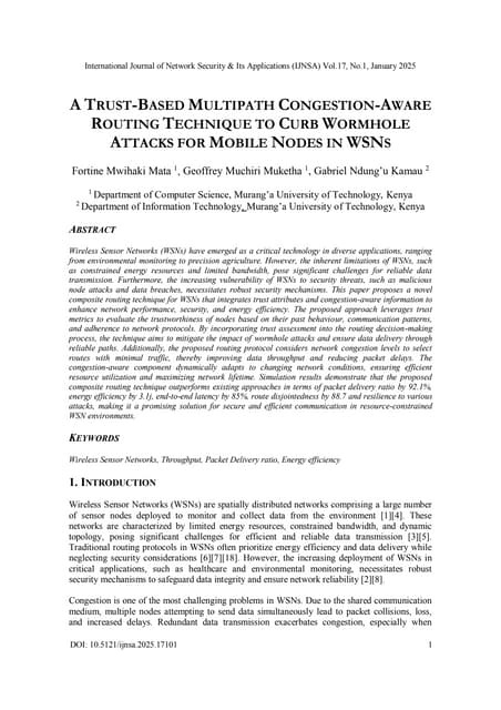A TRUST-BASED MULTIPATH CONGESTION-AWARE ROUTING TECHNIQUE TO CURB WORMHOLE A...