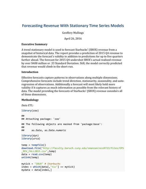 Forecasting Revenue With Stationary Time Series Models