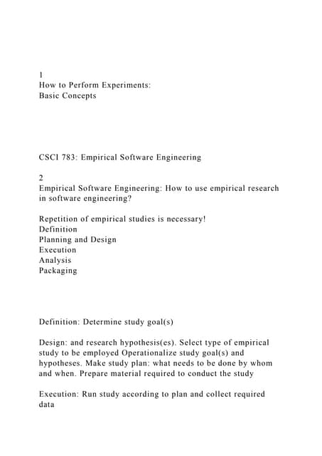 1How to Perform ExperimentsBasic Concepts CSCI .docx