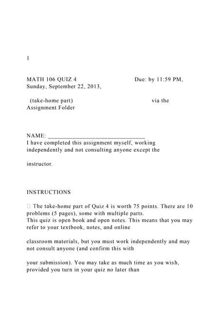 1 MATH 106 QUIZ 4                                 Due b.docx