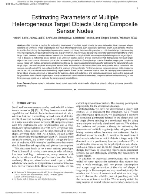 Estimating Parameters of Multiple Heterogeneous Target Objects Using Composit...