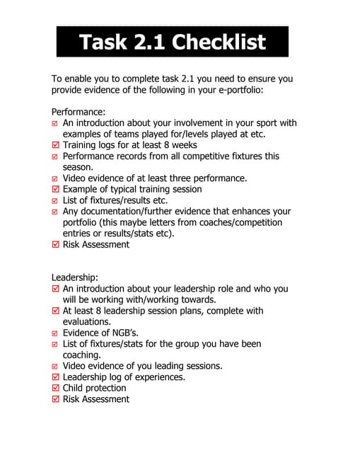 AS PE Tas2.1 checklist