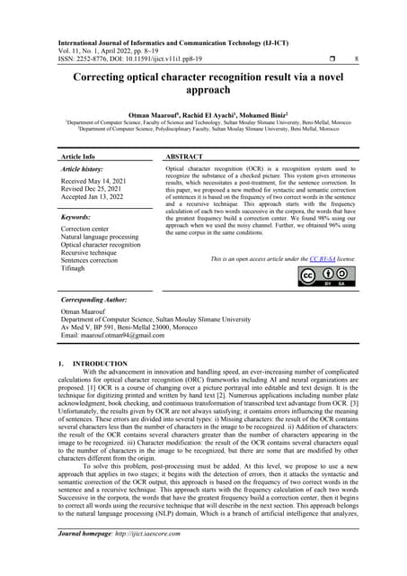 Correcting optical character recognition result via a novel approach
