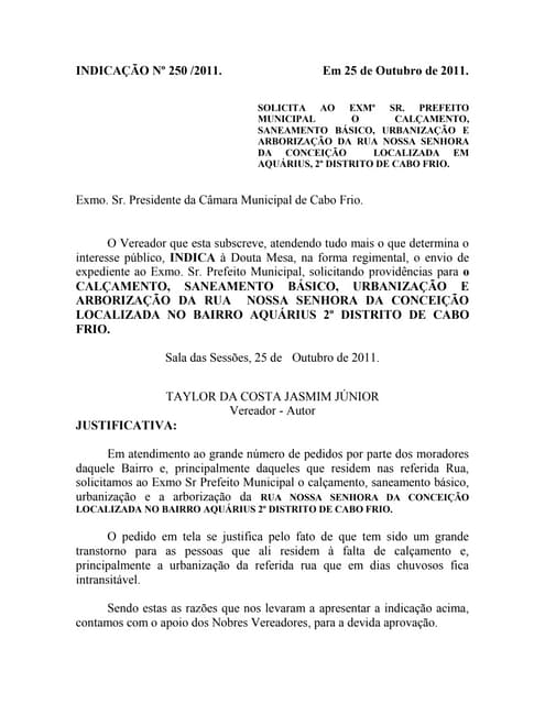 2011   solicita ao exmº sr. prefeito municipal o calçamento, saneamento básic...