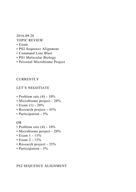 2016.09.28TOPIC REVIEW• Exam • PS2 Sequence Alignment .docx