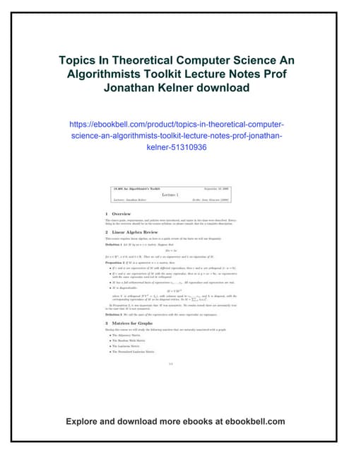 Topics In Theoretical Computer Science An Algorithmists Toolkit Lecture Notes...