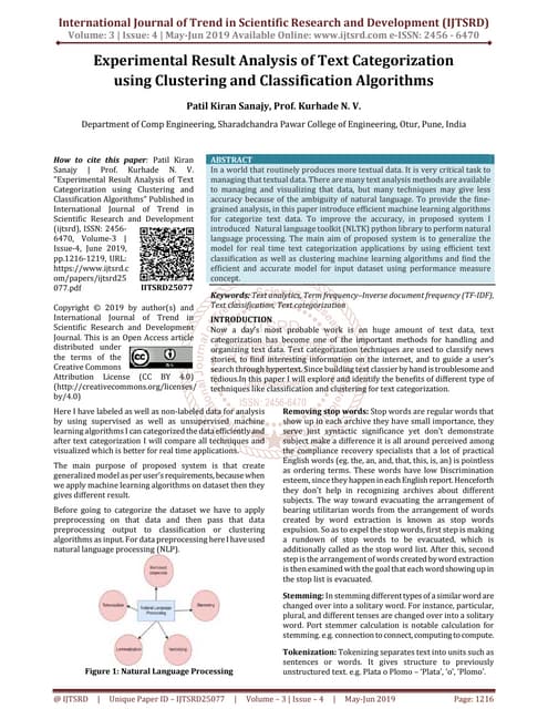 Experimental Result Analysis of Text Categorization using Clustering and Clas...