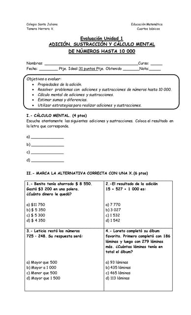 3 prueba unidad adicion, sustracción y calculo mental