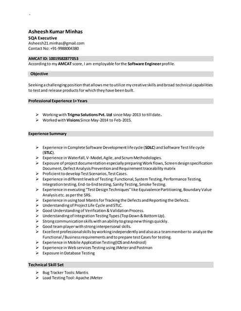 Software Tester Resume Asheesh