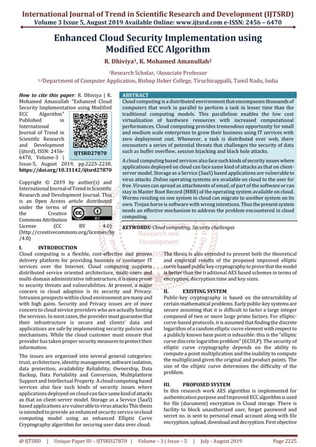 Enhanced Cloud Security Implementation using Modified ECC Algorithm