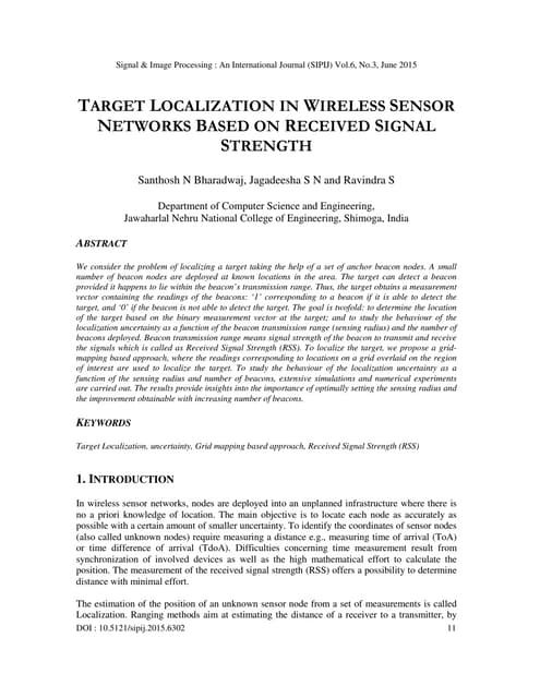 TARGET LOCALIZATION IN WIRELESS SENSOR NETWORKS BASED ON RECEIVED SIGNAL STRE...
