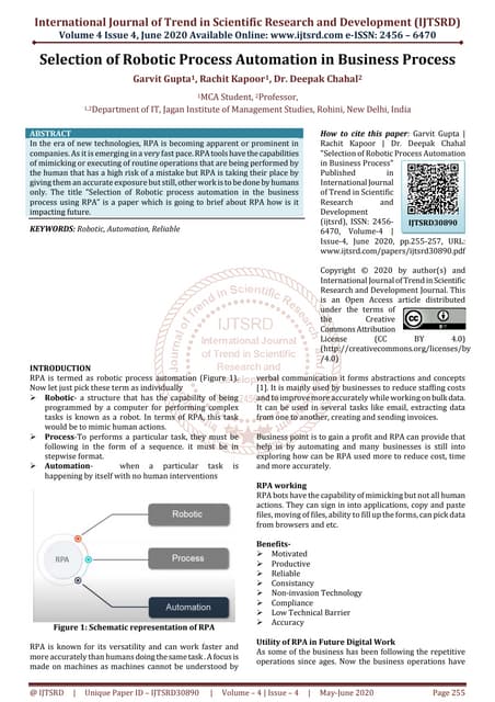 Selection of Robotic Process Automation in Business Process