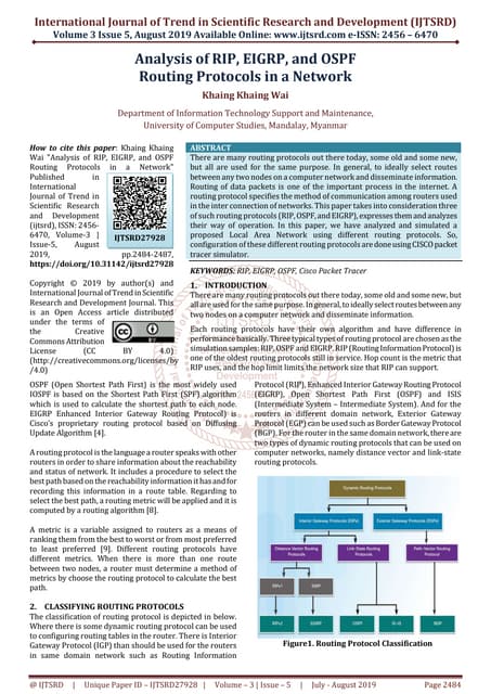 Analysis of RIP, EIGRP, and OSPF Routing Protocols in a Network