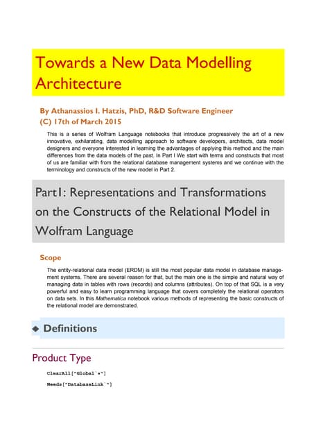 Towards a New Data Modelling Architecture - Part 1
