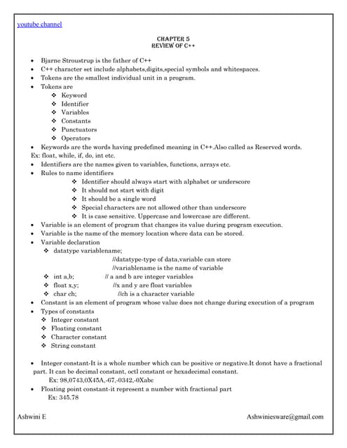 2nd PUC Computer science chapter 5   review of c++