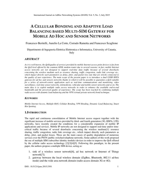 A Cellular Bonding and Adaptive Load Balancing Based Multi-Sim Gateway for Mo...