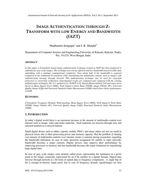 IMAGE AUTHENTICATION THROUGH ZTRANSFORM WITH LOW ENERGY AND BANDWIDTH (IAZT)