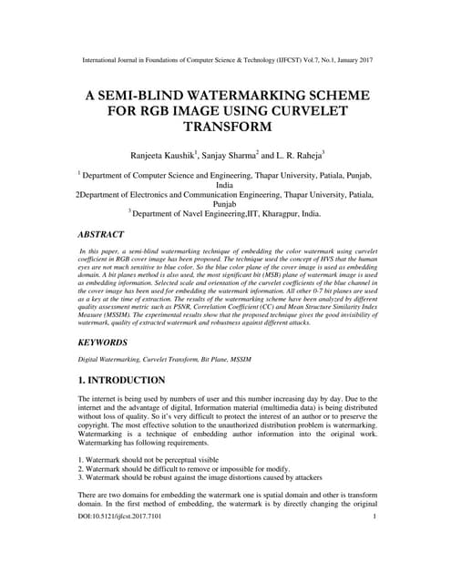A SEMI-BLIND WATERMARKING SCHEME FOR RGB IMAGE USING CURVELET TRANSFORM