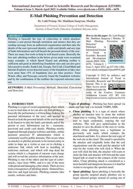E Mail Phishing Prevention and Detection