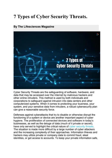 7 Types of Cyber Security Threats | The Lifesciences Magazine