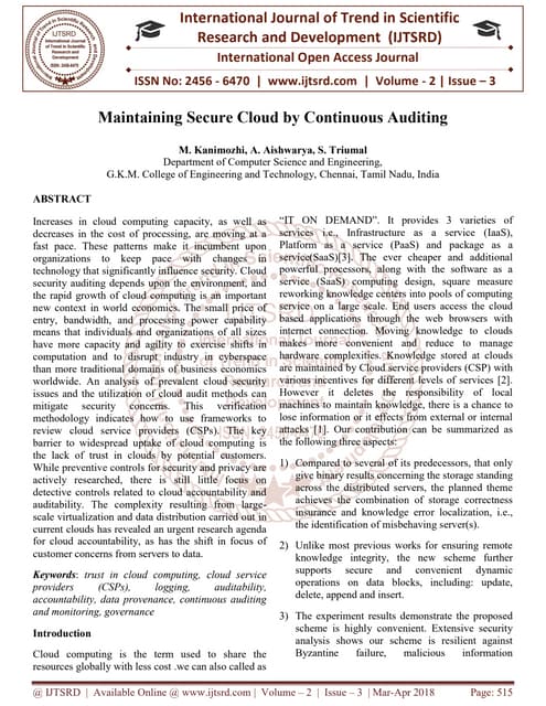 Maintaining Secure Cloud by Continuous Auditing