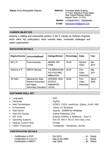 Amol Bhawar Resume 2016