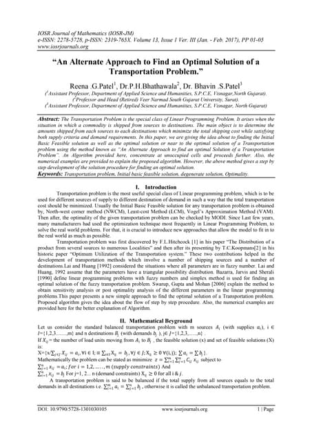 “An Alternate Approach to Find an Optimal Solution of a Transportation Problem.”